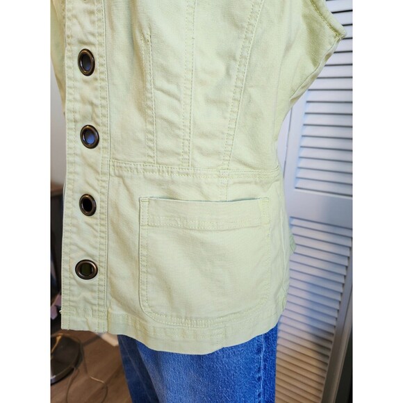 Patchington Chartreuse Green Denim Vest L Cotton Stretch Grommet Detail - Picture 3 of 10